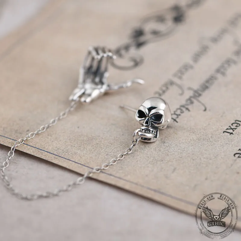 Skull Hand Sterling Silver Ear Cuff Chain Earrings sold by GTHIC product image thumbnail 5