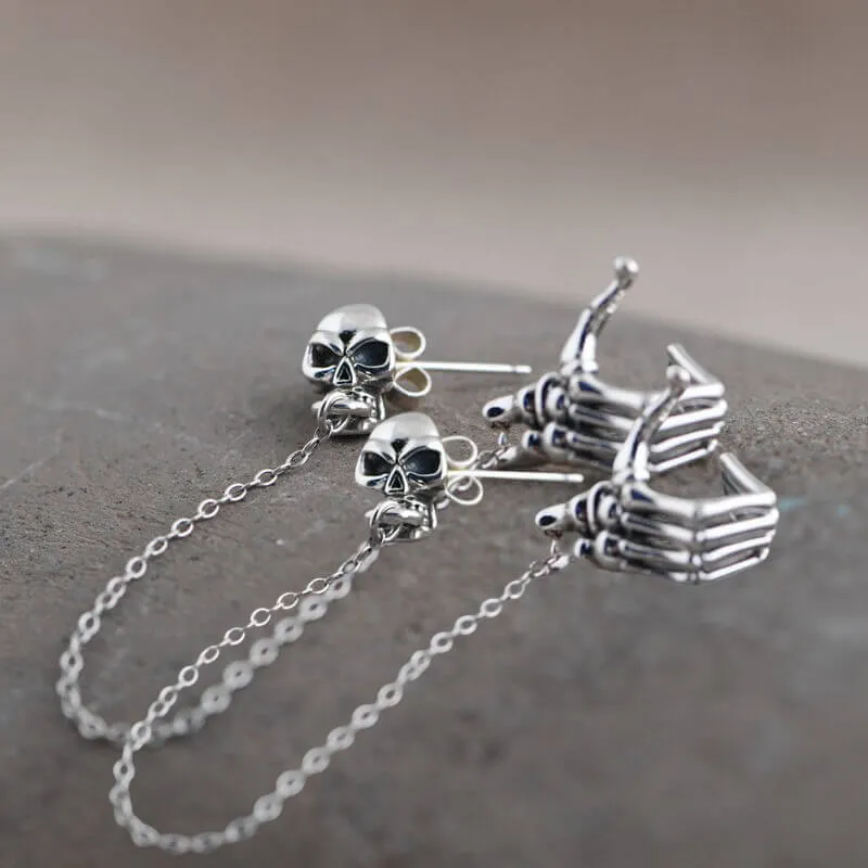 Skull Hand Sterling Silver Ear Cuff Chain Earrings sold by GTHIC product image thumbnail 4