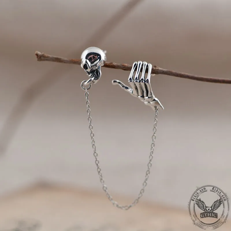 Skull Hand Sterling Silver Ear Cuff Chain Earrings sold by GTHIC product image thumbnail 3