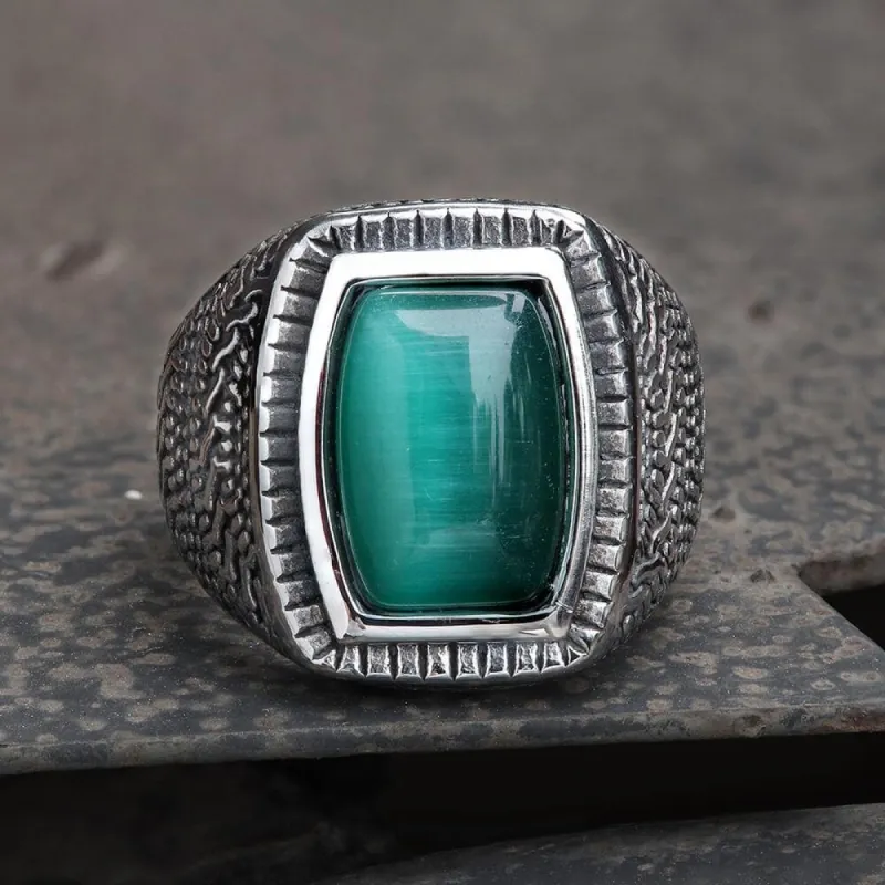Retro Pattern Gemstone Stainless Steel Ring sold by GTHIC