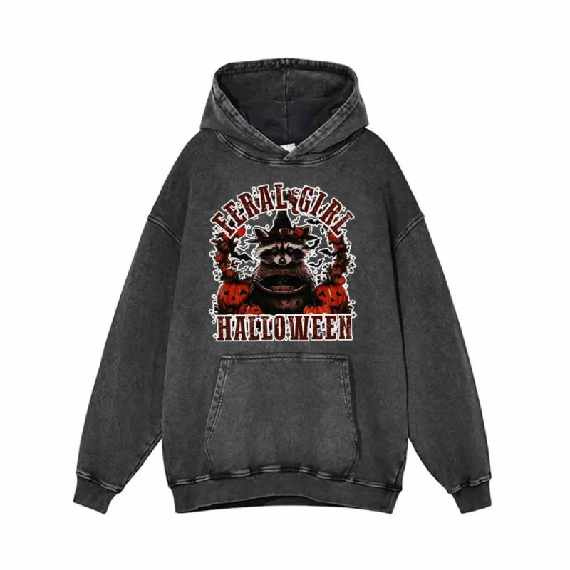 Feral Girl Raccoon Vintage Washed Hoodie Sweatshirt sold by GTHIC