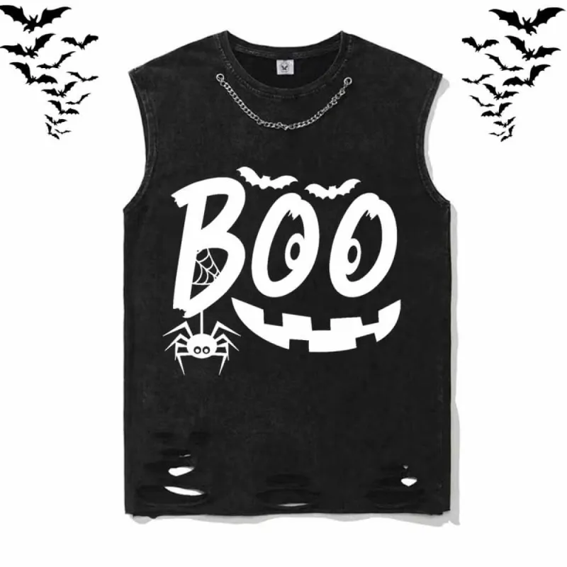Halloween Spooky Boo Vintage Washed Cotton Vest Top sold by GTHIC