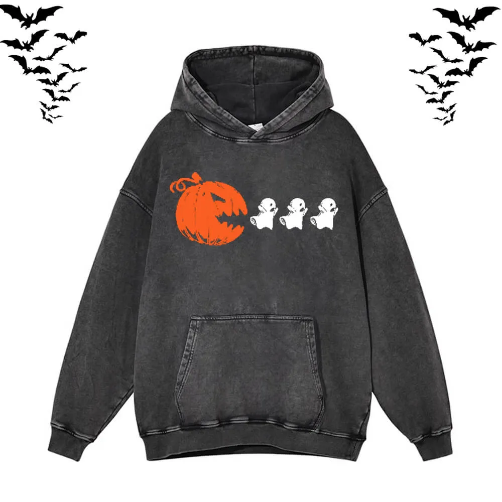 Vintage Washed Pumpkin Eat Ghosts Hoodie Sweatshirt sold by GTHIC