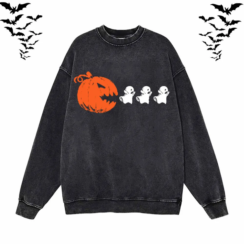 Vintage Washed Pumpkin Eat Ghosts Hoodie Sweatshirt sold by GTHIC product image thumbnail 2