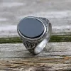 Black Oval Agate Carved Stainless Steel Ring sold by GTHIC
