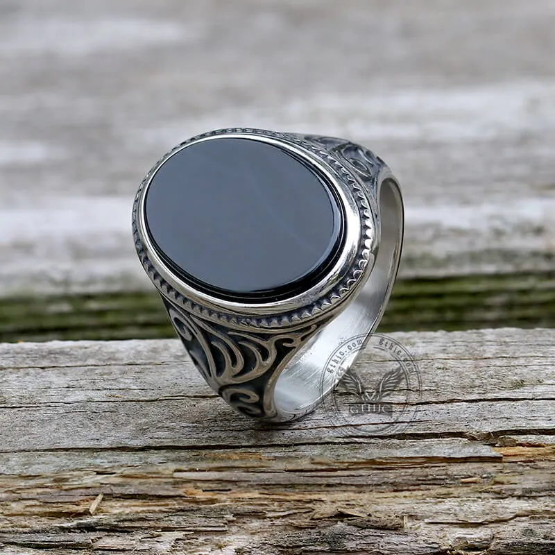Black Oval Agate Carved Stainless Steel Ring sold by GTHIC product image thumbnail 4