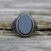 Black Oval Agate Carved Stainless Steel Ring sold by GTHIC