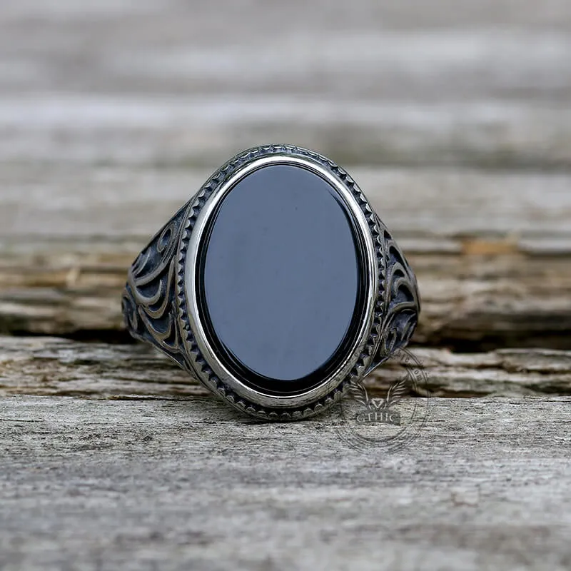 Black Oval Agate Carved Stainless Steel Ring sold by GTHIC product image thumbnail 3