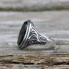 Black Oval Agate Carved Stainless Steel Ring sold by GTHIC