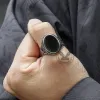 Black Oval Agate Carved Stainless Steel Ring sold by GTHIC