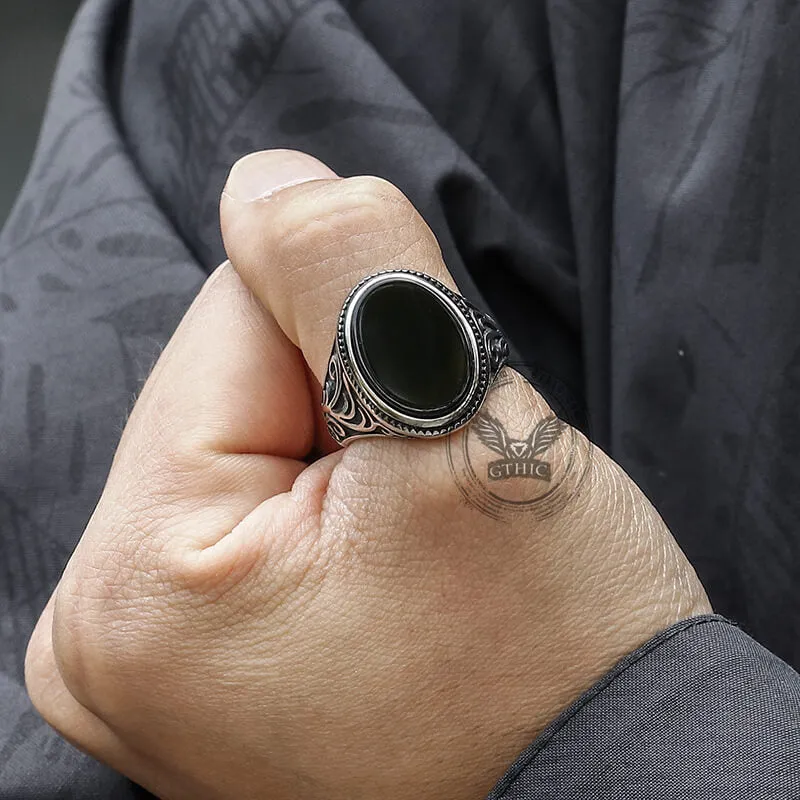 Black Oval Agate Carved Stainless Steel Ring sold by GTHIC product image thumbnail 2