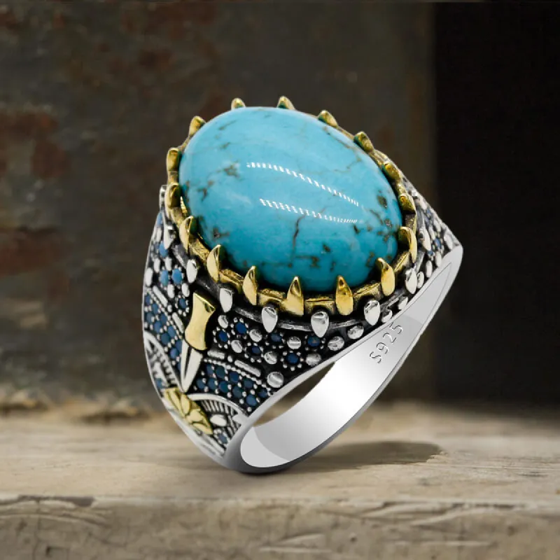 Vintage Turquoise Sterling Silver Gemstone Ring sold by GTHIC