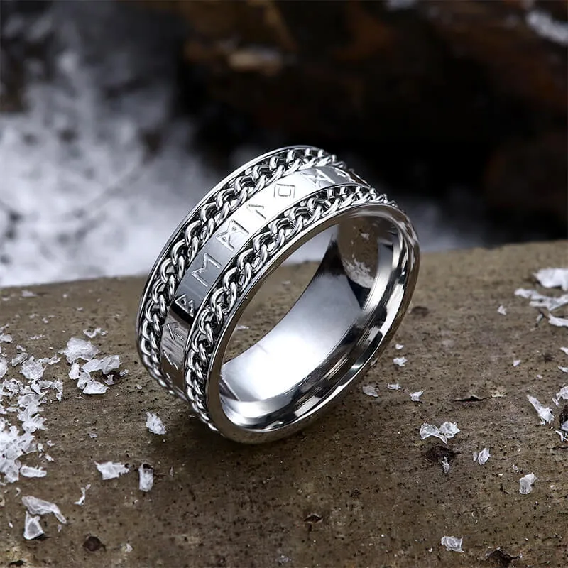 Double Chain Runes Stainless Steel Viking Ring sold by GTHIC