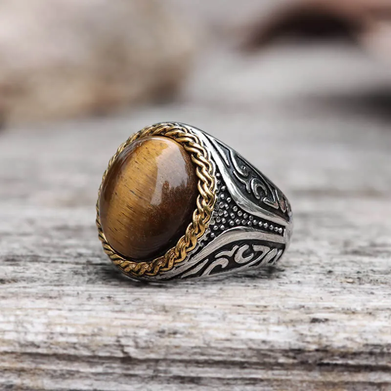 Vintage Tiger Eye Stainless Steel Gemstone Ring sold by GTHIC