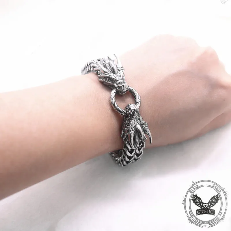 Punk Double Dragon Head Hoop Stainless Steel Bracelet sold by GTHIC product image thumbnail 2