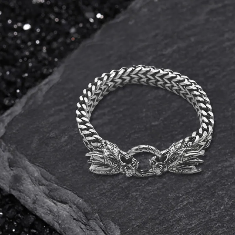 Punk Double Dragon Head Hoop Stainless Steel Bracelet sold by GTHIC