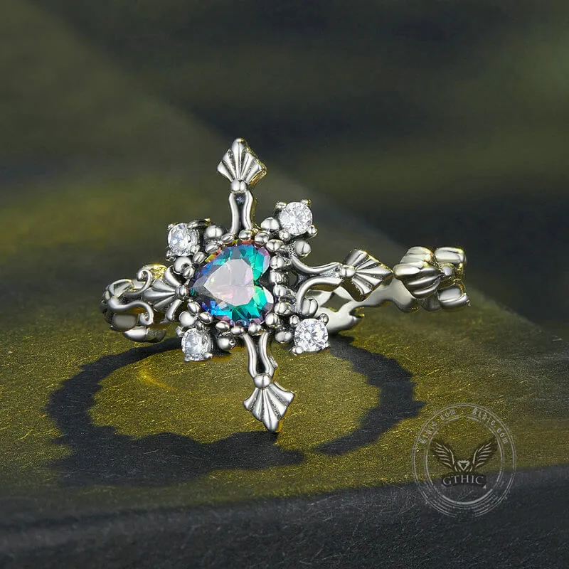 Cross Inlaid Heart-shaped Zircon Sterling Silver Open Ring sold by GTHIC product image thumbnail 3