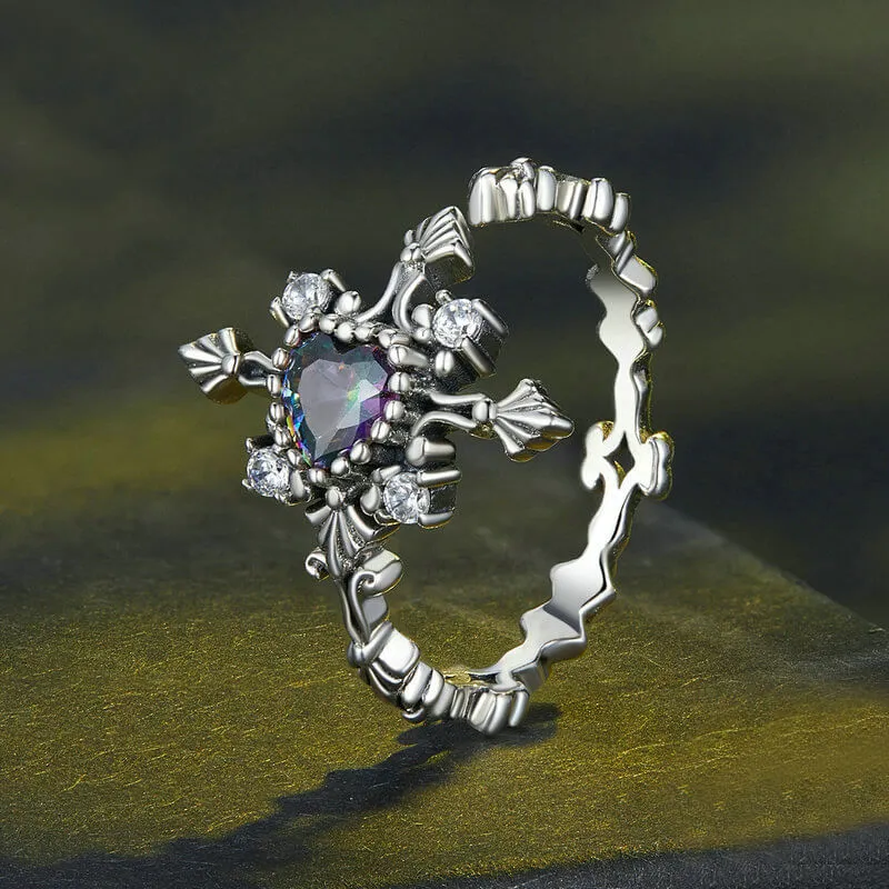 Cross Inlaid Heart-shaped Zircon Sterling Silver Open Ring sold by GTHIC