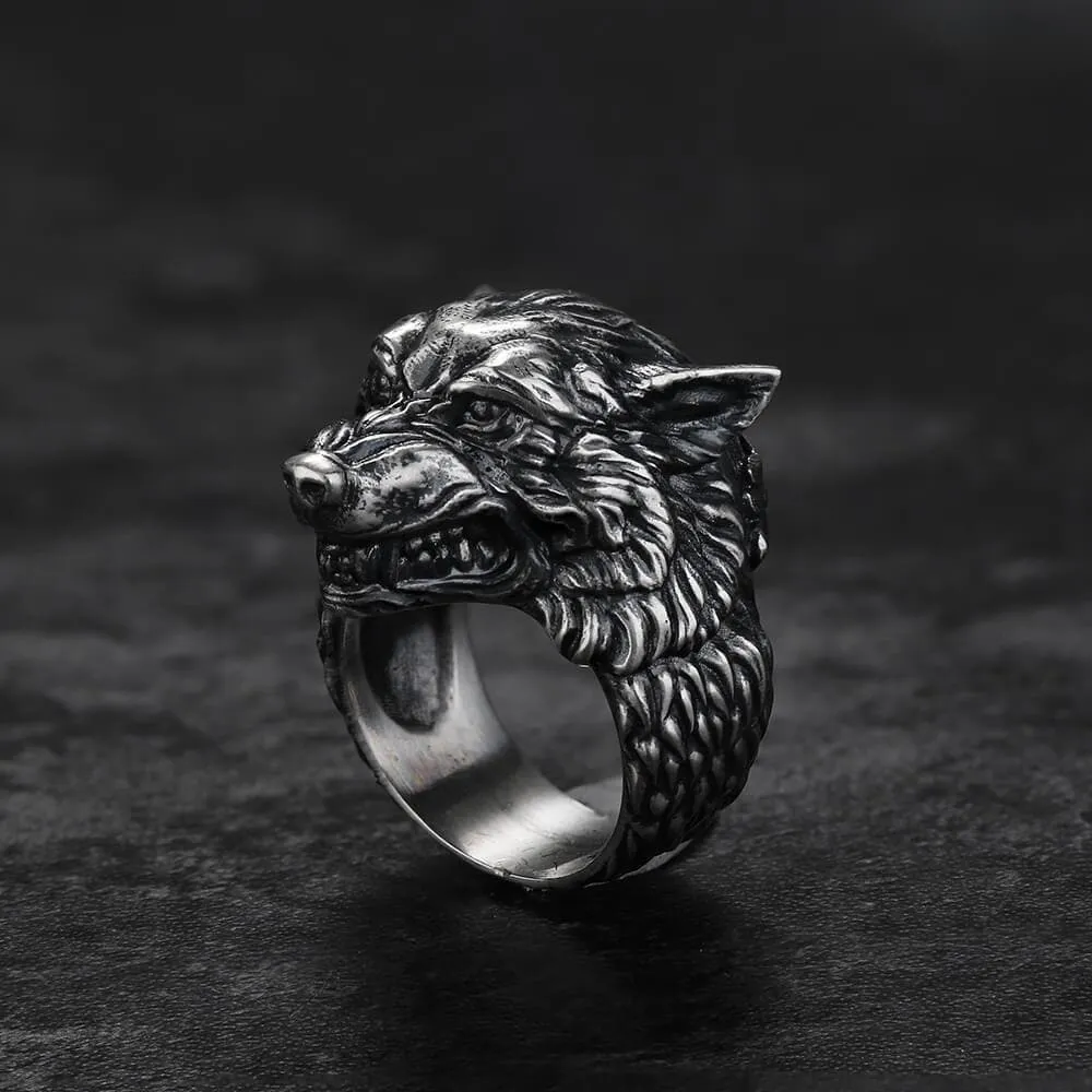 Fenrir Wolf Head Sterling Silver Ring sold by GTHIC