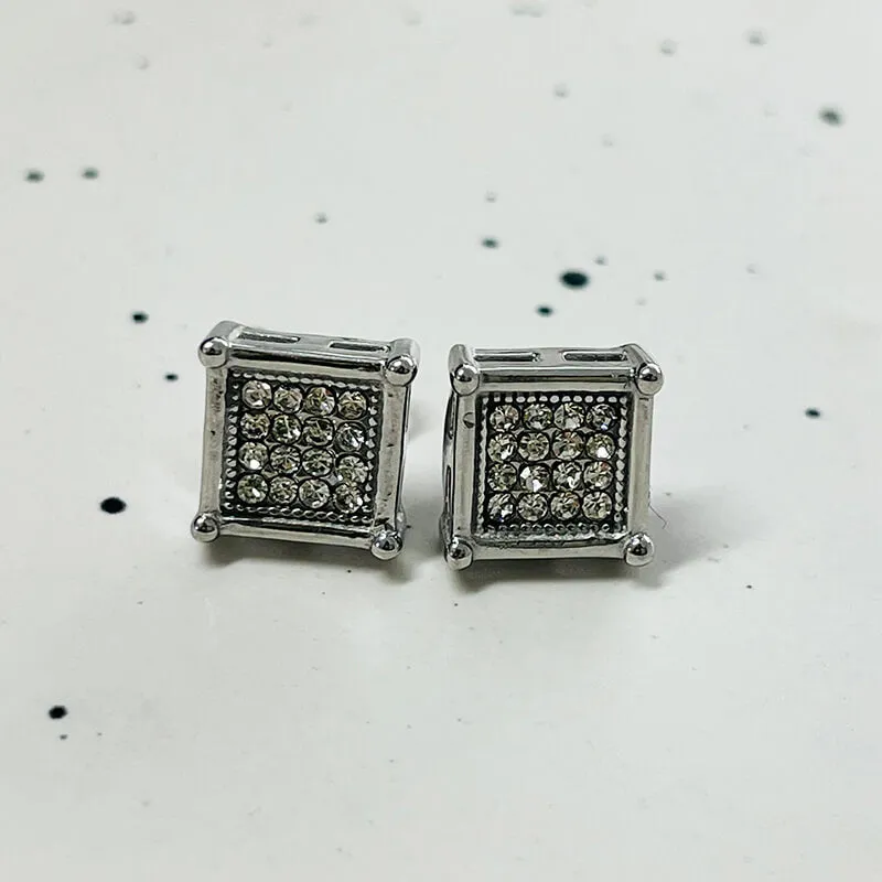 Round Square Stainless Steel Gemstone Stud Earrings sold by GTHIC product image thumbnail 2