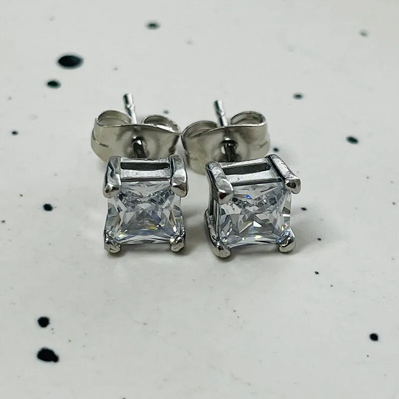 Round Square Stainless Steel Gemstone Stud Earrings sold by GTHIC product image thumbnail 4