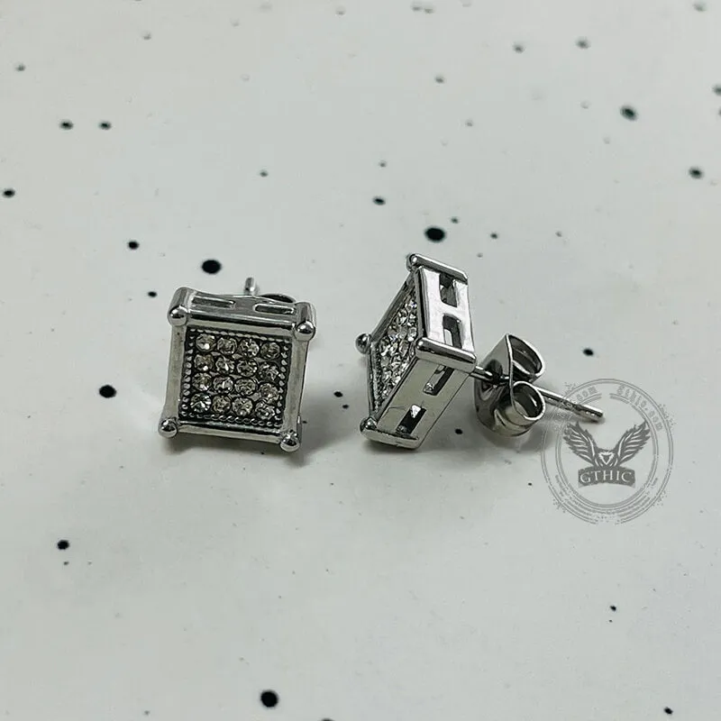 Round Square Stainless Steel Gemstone Stud Earrings sold by GTHIC product image thumbnail 5
