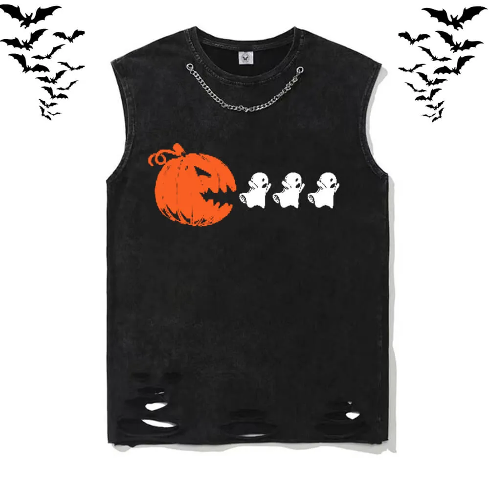 Vintage Washed Pumpkin Eat Ghosts Vest Top sold by GTHIC