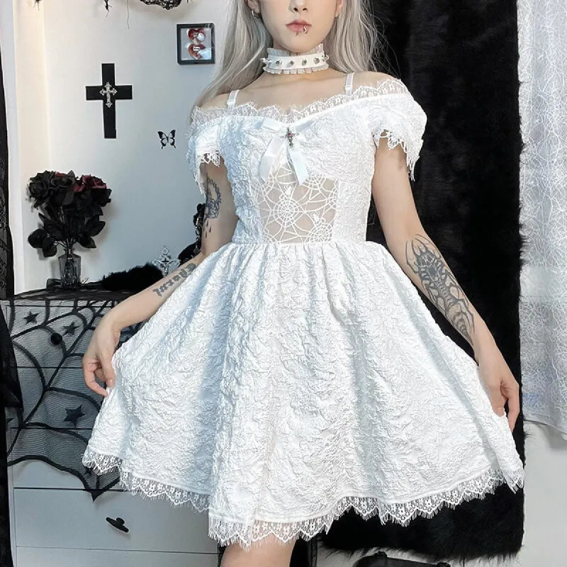 Spider Web Mesh Lolita Gothic Mini Dress sold by GTHIC
