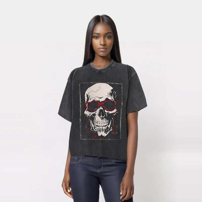 Blood Glasses Skull Print Washed T-shirt sold by GTHIC product image thumbnail 2