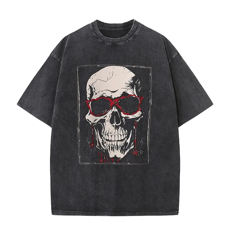 Blood Glasses Skull Print Washed T-shirt sold by GTHIC
