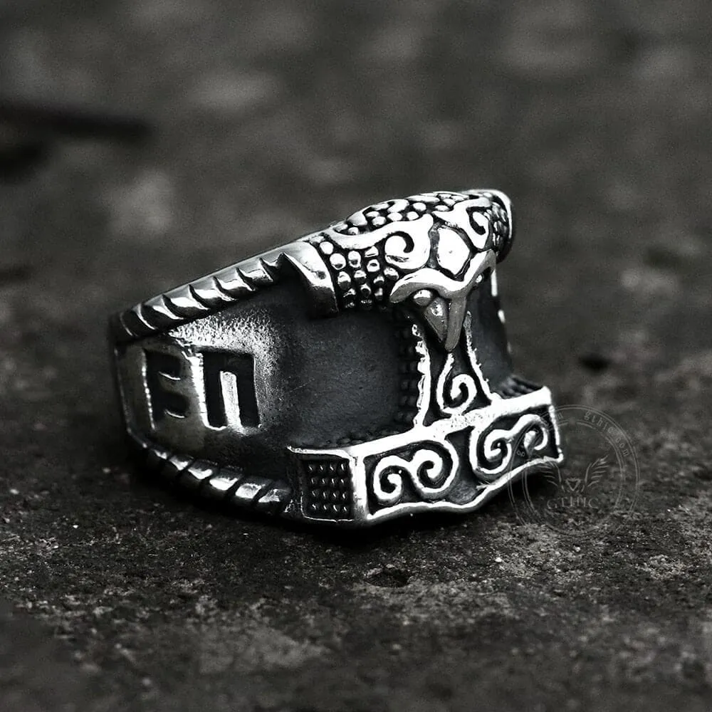 Thor's Hammer Rune Stainless Steel Viking Ring sold by GTHIC