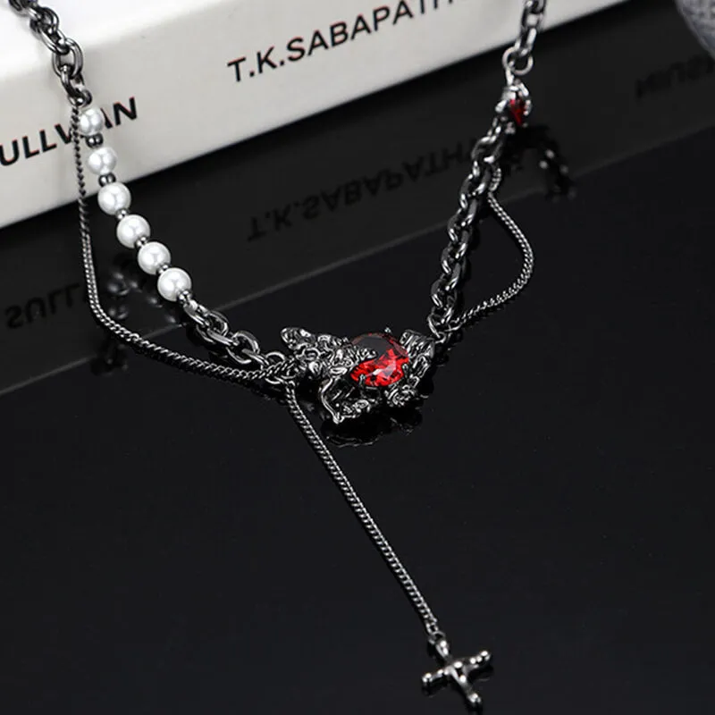 Black Butterfly Chain Spliced Pearl Necklace sold by GTHIC