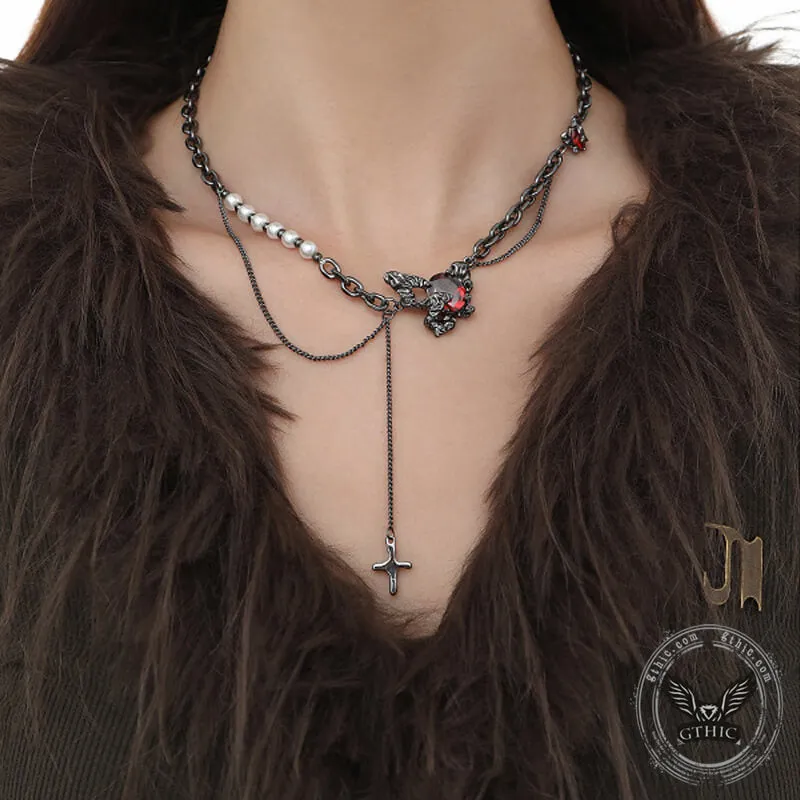 Black Butterfly Chain Spliced Pearl Necklace sold by GTHIC product image thumbnail 3