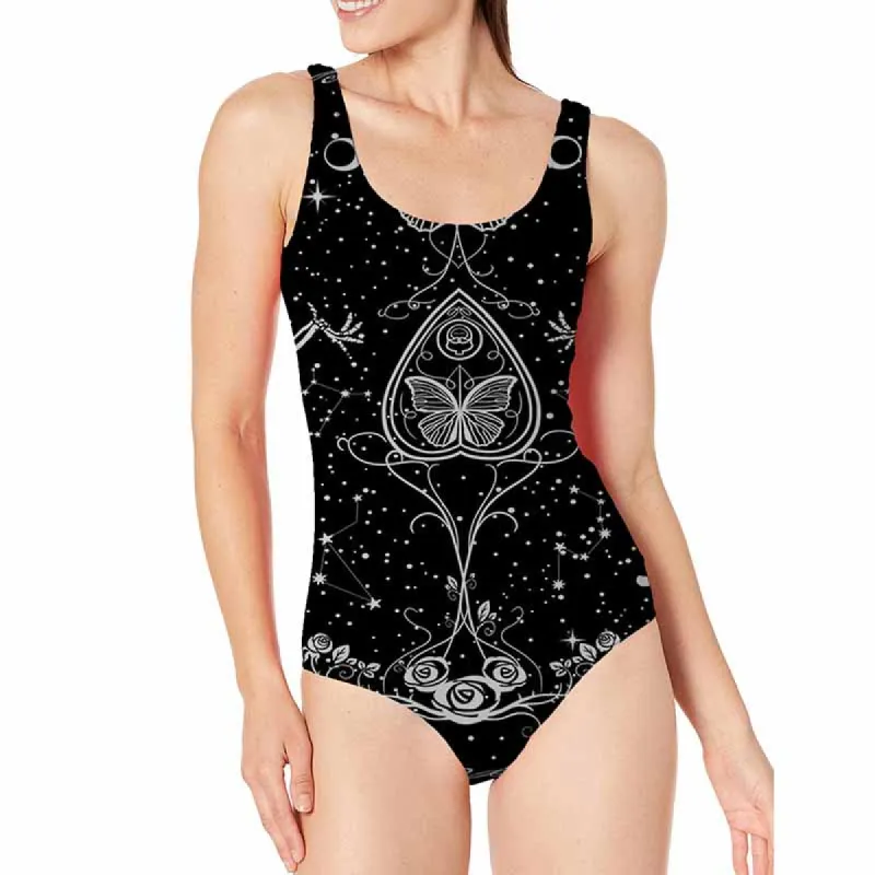Black Floral Print Skull Women’s One Piece Swimsuit sold by GTHIC