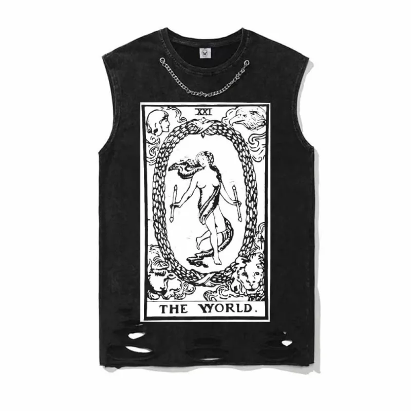 Tarot Card The World Vintage Washed Vest Top sold by GTHIC