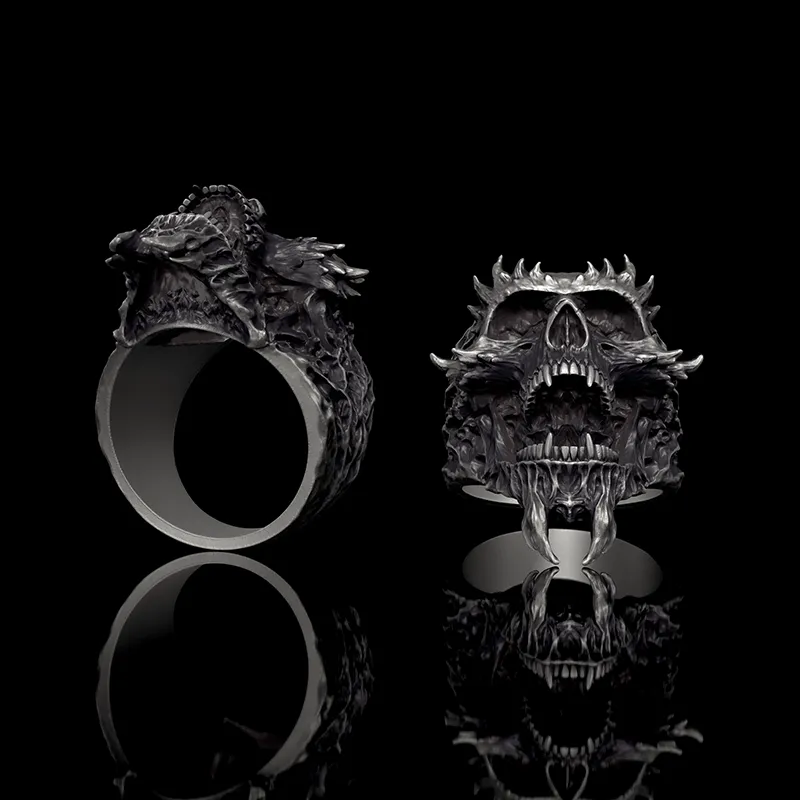 Screaming Demon Skull Sterling Silver Ring sold by GTHIC product image thumbnail 3