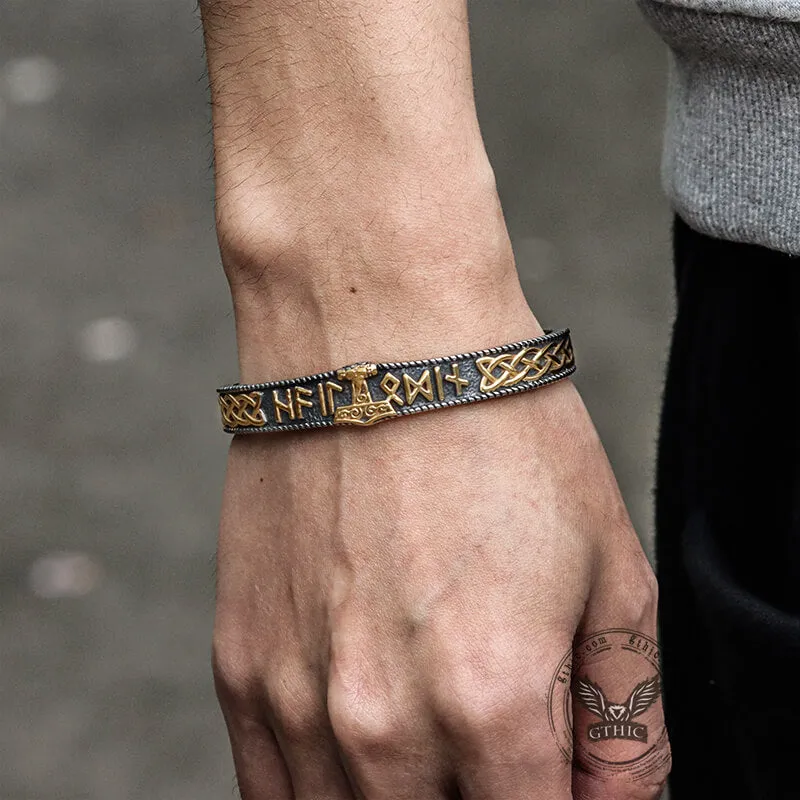 Celtic Knot Mjolnir Runes Stainless Steel Viking Bracelet sold by GTHIC product image thumbnail 3