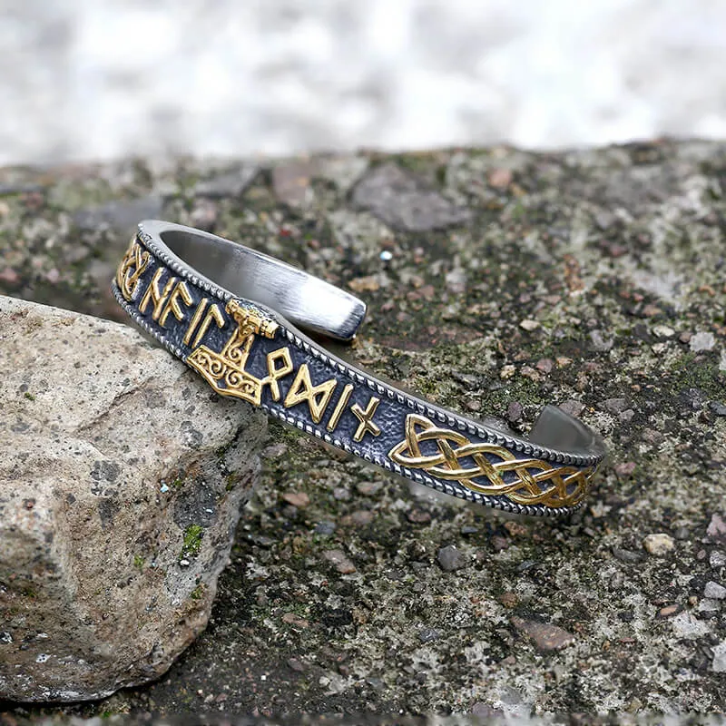Celtic Knot Mjolnir Runes Stainless Steel Viking Bracelet sold by GTHIC product image thumbnail 4