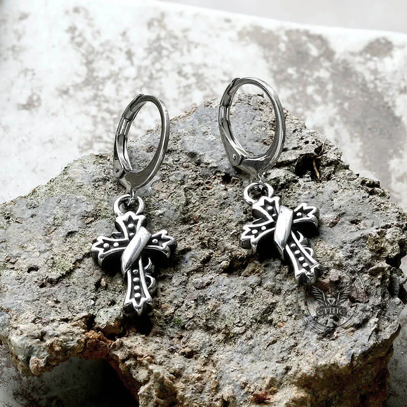 Budded Cross Stainless Steel Hoop Earrings sold by GTHIC product image thumbnail 5