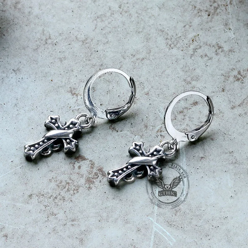 Budded Cross Stainless Steel Hoop Earrings sold by GTHIC product image thumbnail 3