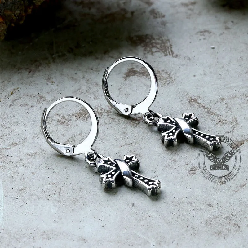 Budded Cross Stainless Steel Hoop Earrings sold by GTHIC product image thumbnail 4