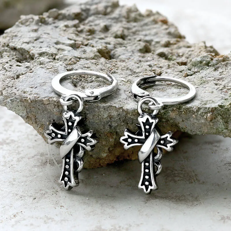 Budded Cross Stainless Steel Hoop Earrings sold by GTHIC