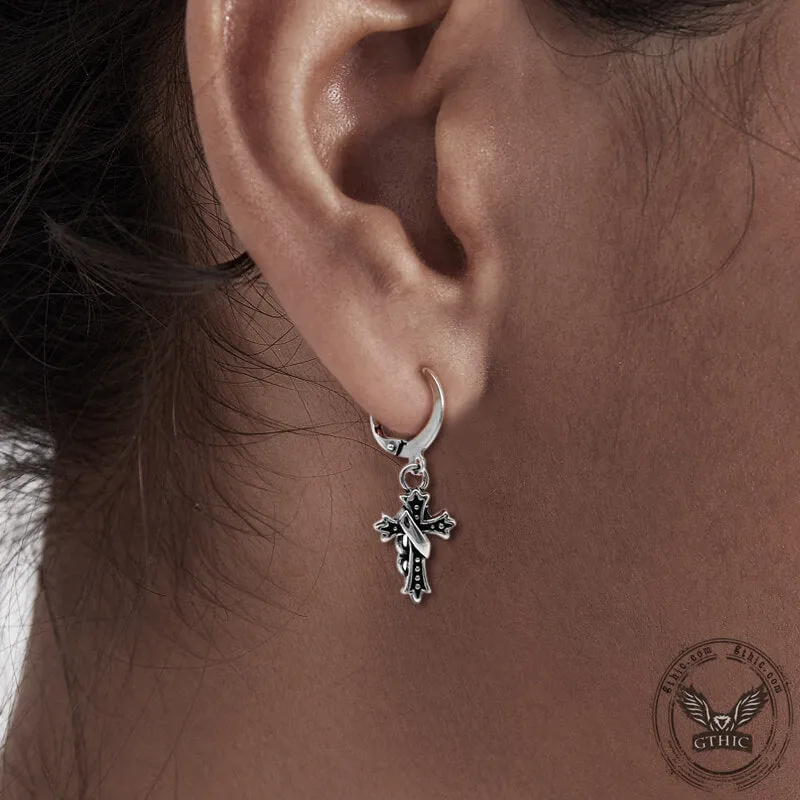 Budded Cross Stainless Steel Hoop Earrings sold by GTHIC product image thumbnail 2