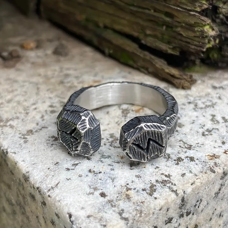 Hammered Pattern Runes Stainless Steel Open Ring sold by GTHIC