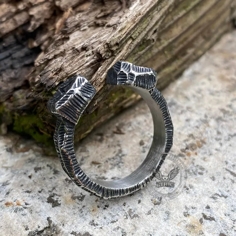 Hammered Pattern Runes Stainless Steel Open Ring sold by GTHIC product image thumbnail 5