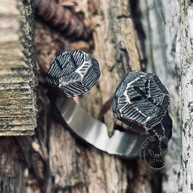 Hammered Pattern Runes Stainless Steel Open Ring sold by GTHIC product image thumbnail 4