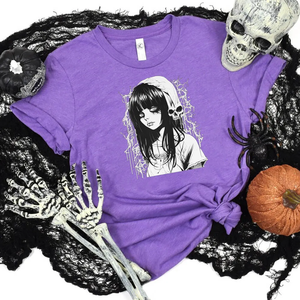 Kawaii Goth Girl Round Neck Short Sleeve T-shirt sold by GTHIC product image thumbnail 3