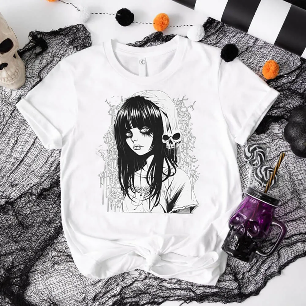 Kawaii Goth Girl Round Neck Short Sleeve T-shirt sold by GTHIC product image thumbnail 2