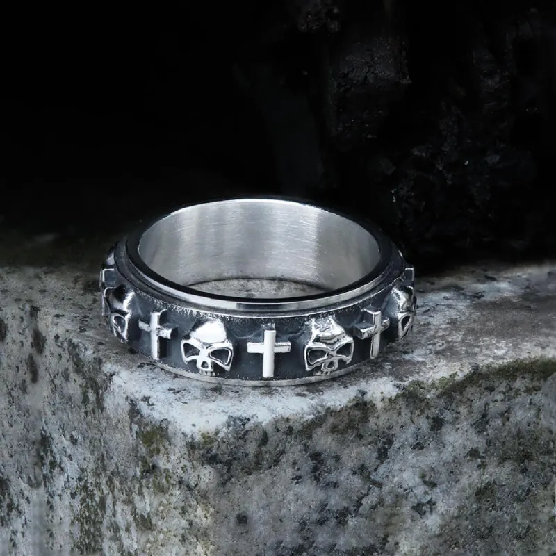 Skull Cross Stainless Steel Spinner Ring sold by GTHIC