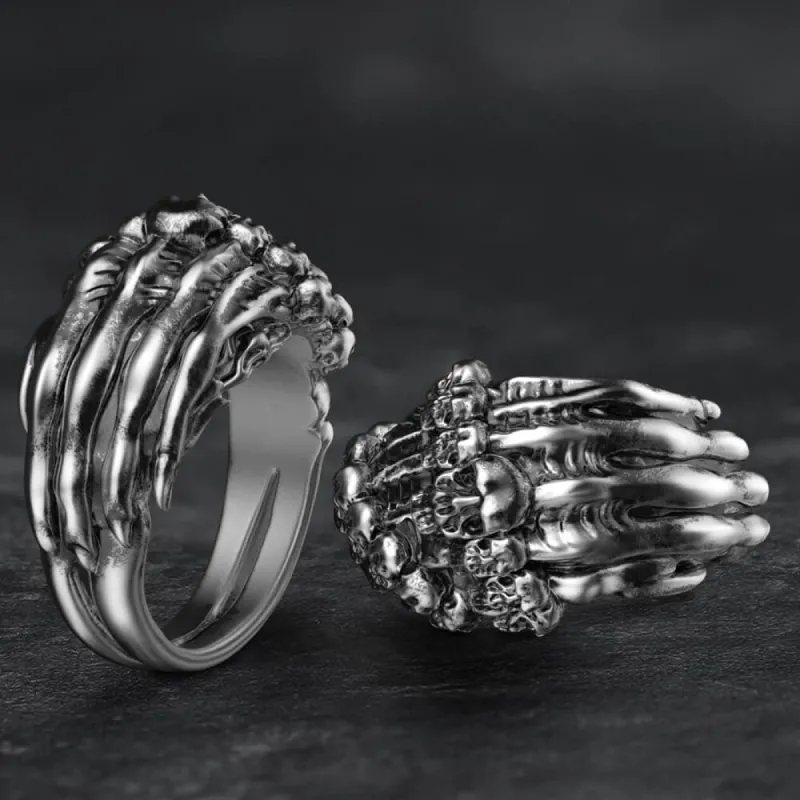 Double Row Skull Claw Sterling Silver Brass Ring sold by GTHIC